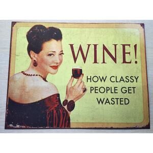 Vintage Looking Tin Sign-Wine Theme-MCM Look-Wall Hanging-Novel Art